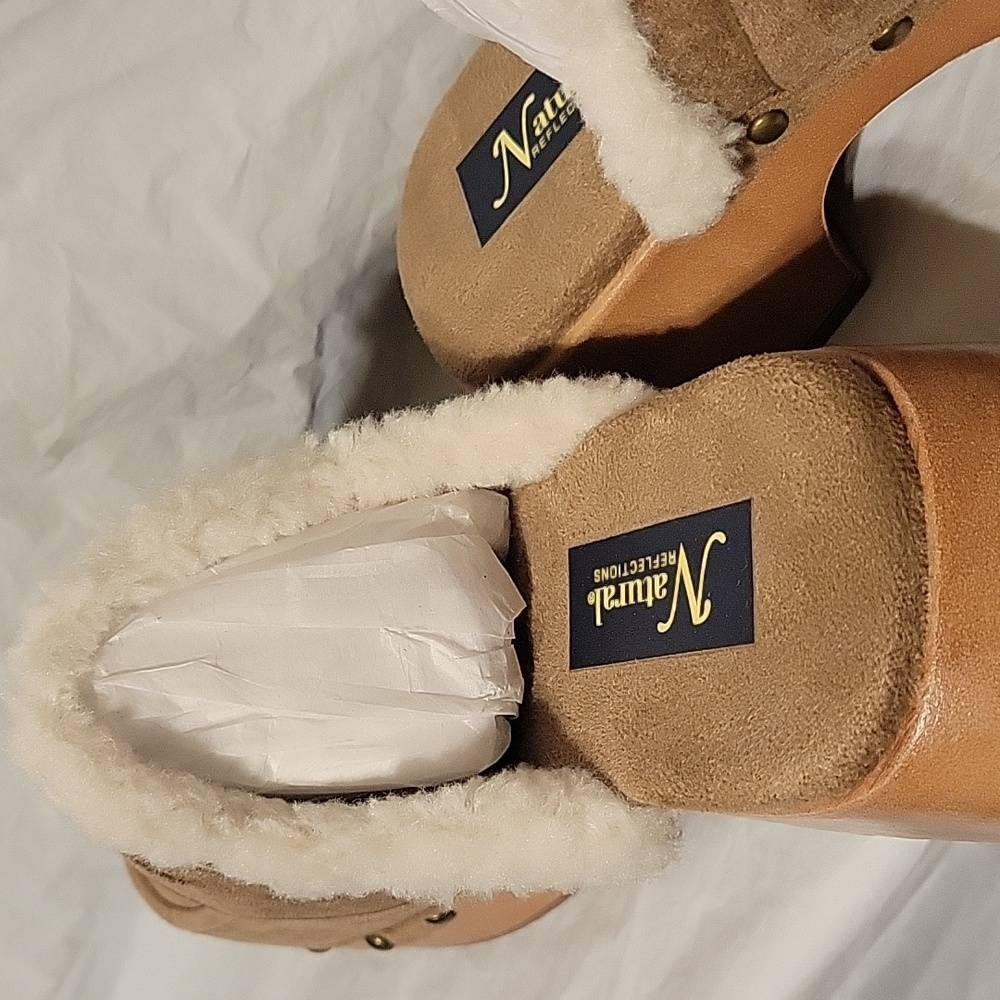 Women's Natural Reflections Platform Clogs Size 8.5M Taupe Brown Preowned - Picture 2 of 4